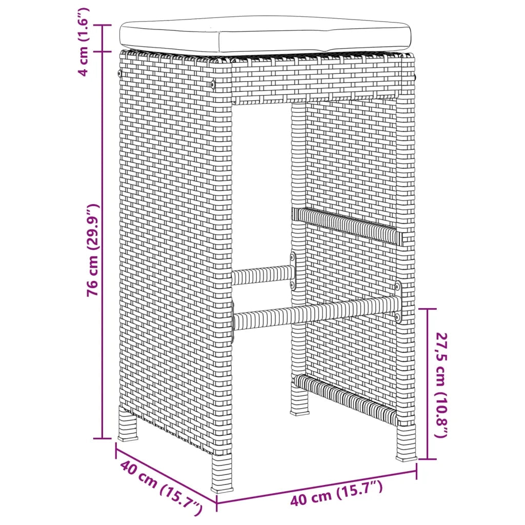 Sgabelli da Bar con Cuscini 2 pz Grigi in Polyrattan