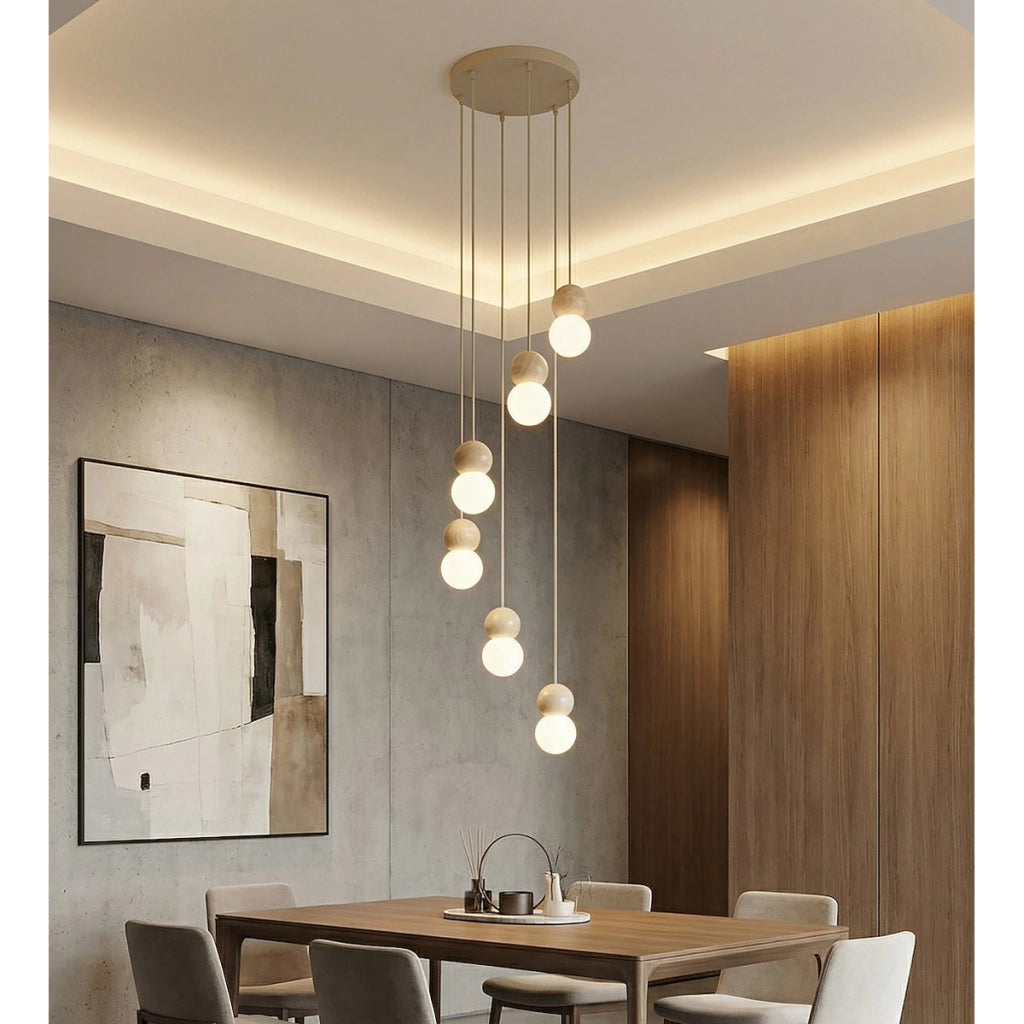 Lampada a sospensione LOOP in acciaio moka e legno naturale