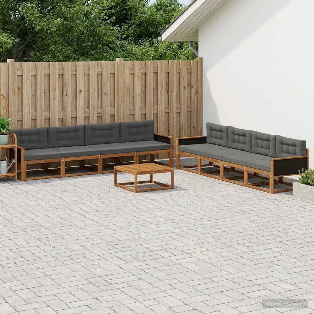 Set di divani da esterno con cuscino 9 pcs Naturale e Antracite 3382435