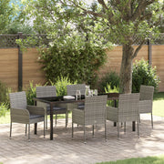 Set da Pranzo da Giardino 7 Pezzi con Cuscini Grigi in Polyrattan