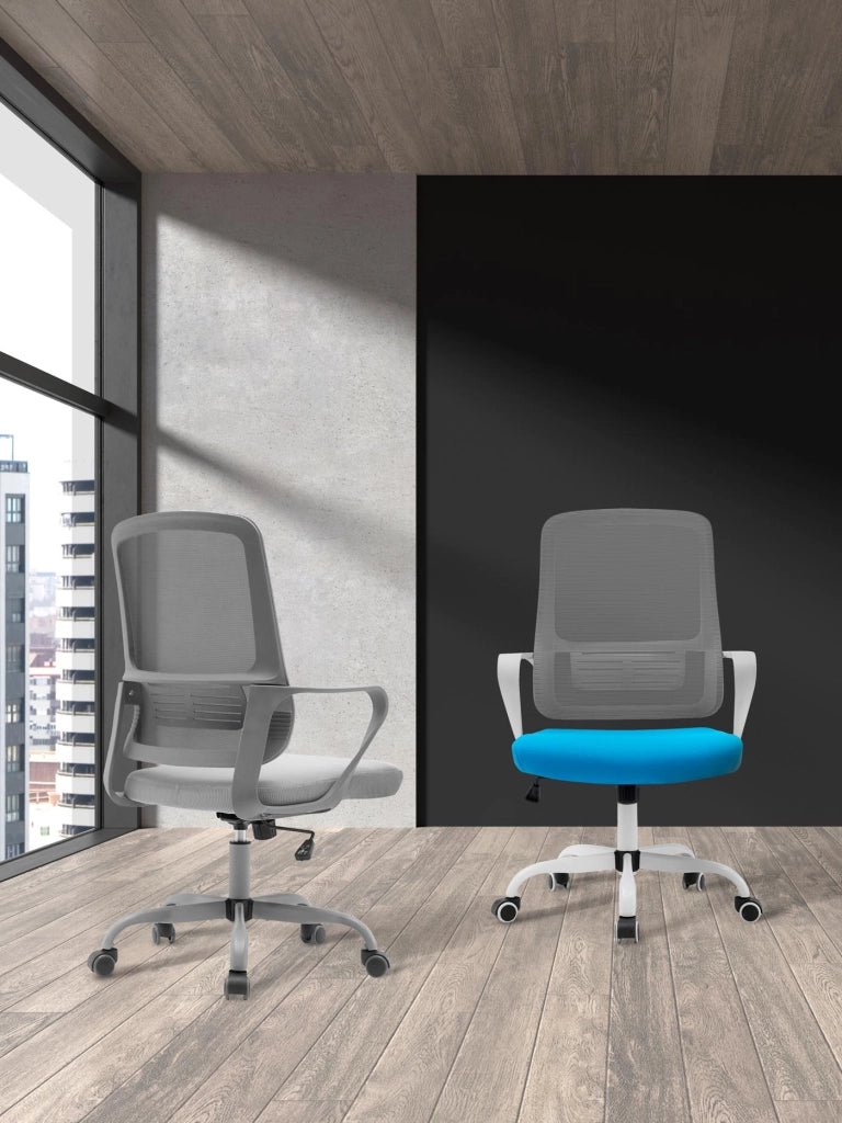 Sedia studio Hispanohogar regolabile in altezza tessuto e rete grigio 109x59x56