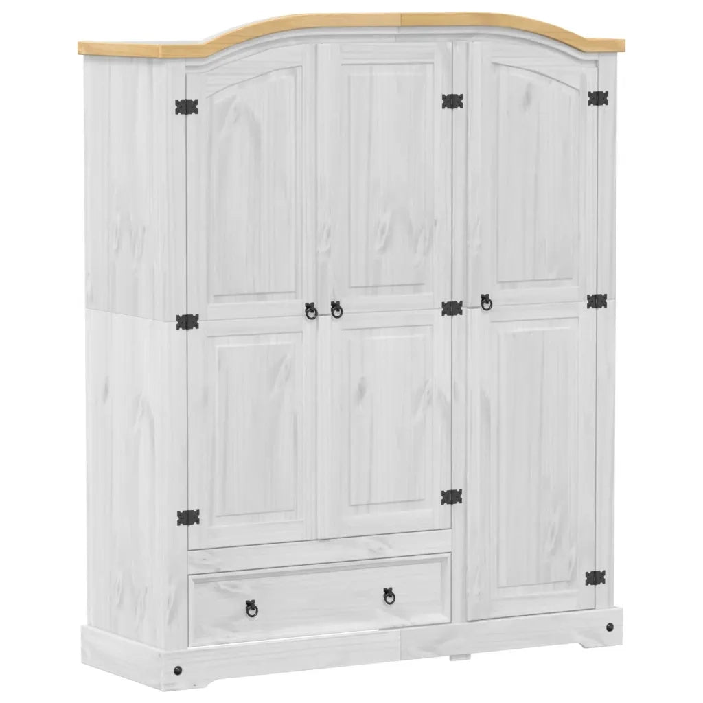 Armadio Corona Bianco 151,5x52x186 cm in Legno Massello di Pino 4012161