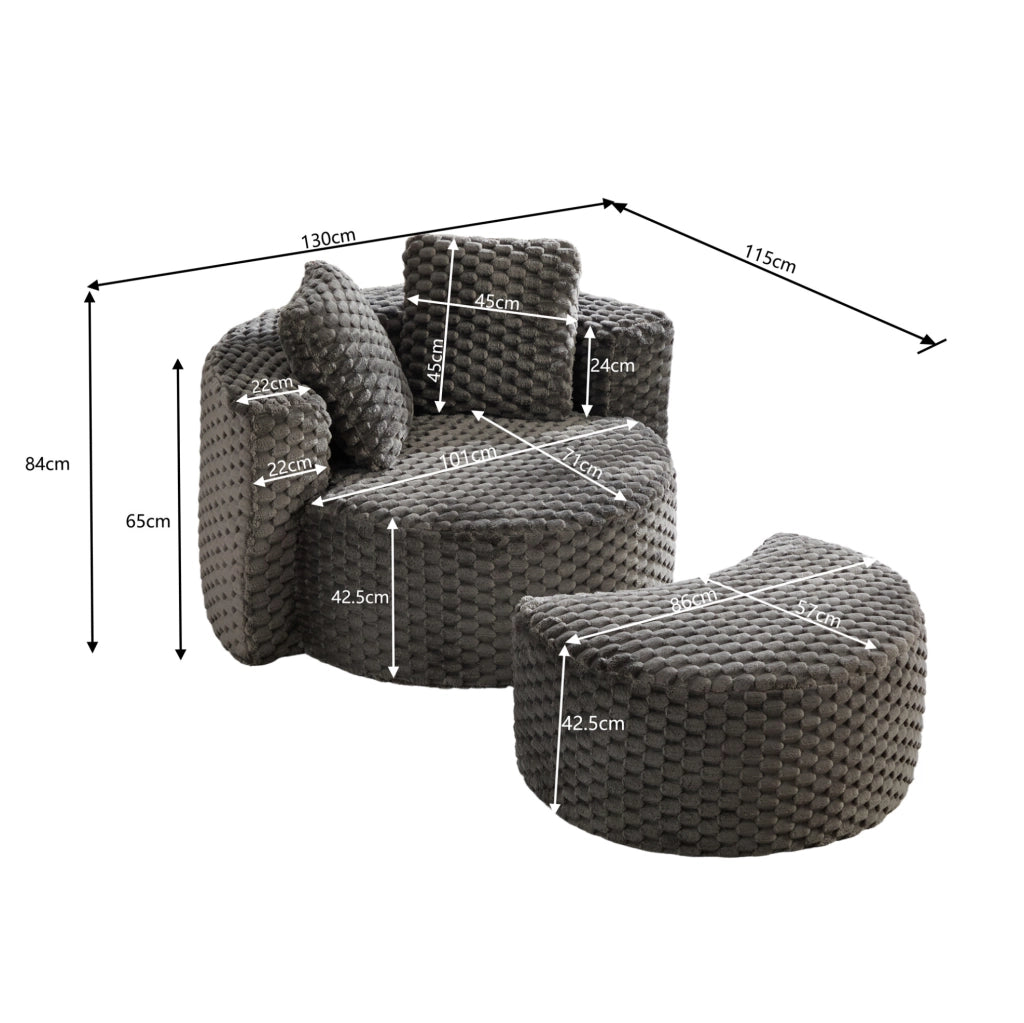 Poltrona compressa con pouf in tessuto grigio scuro