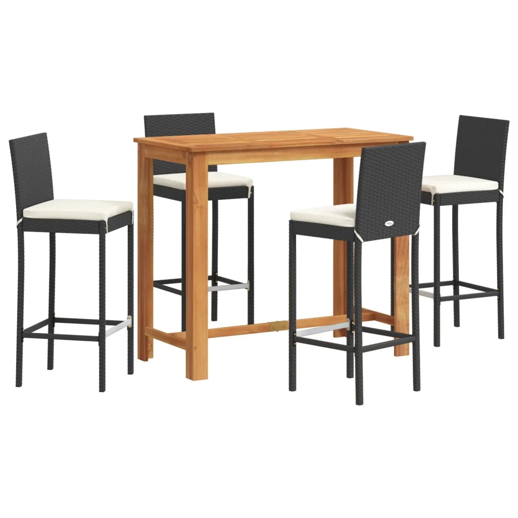 vidaXL Set Bar da Giardino 5 pz Nero in Legno Acacia e Polyrattan