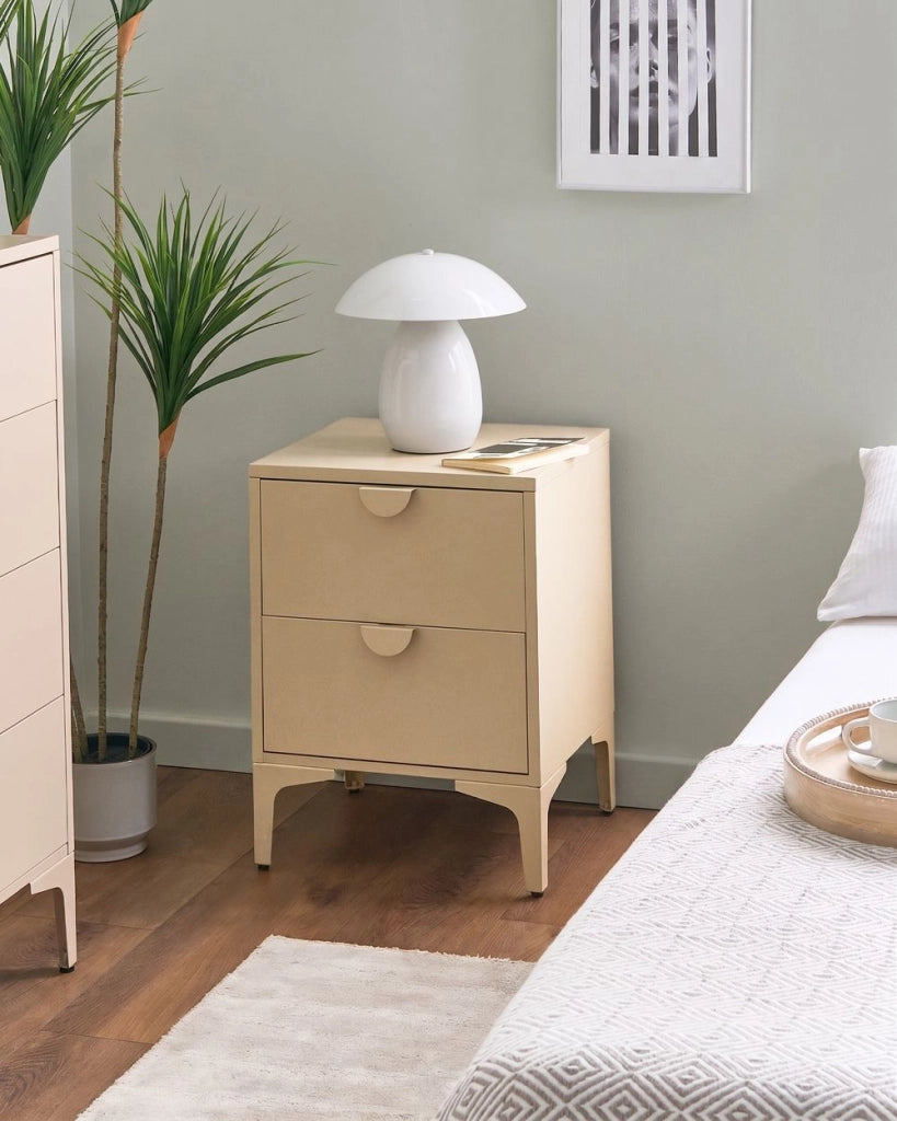 Comodino in acciaio beige chiaro mobile contenitore per l'ufficio domestico con 2 cassetti design industriale mobile contenitore