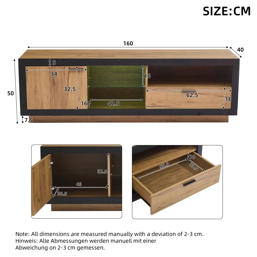 Mobile porta TV con LED RGB, 1 cassetto, 1 armadio e 3 vani aperti, per soggiorno e gaming, 160 × 40 × 50 cm