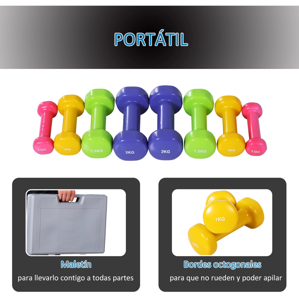 Set 8 manubri portatili ¨C Minimal ¨C 4 pares 0.5-2 kg, metallo, multicolore, 41x30x8 cm