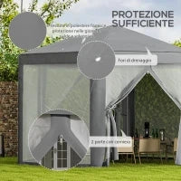 Gazebo da Giardino Esagonale con Doppio Ingresso, in Metallo e Poliestere, 3.9x3.9x2.5 m, Grigio
