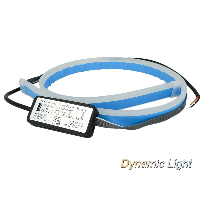 Kit Tubo Neon Striscia Led Auto 60cm X2 Bicolor Flessibile Freccia Sequenziale Arancione e DRL Luce Diurne Bianco Style Audi VW GTI R-LINE