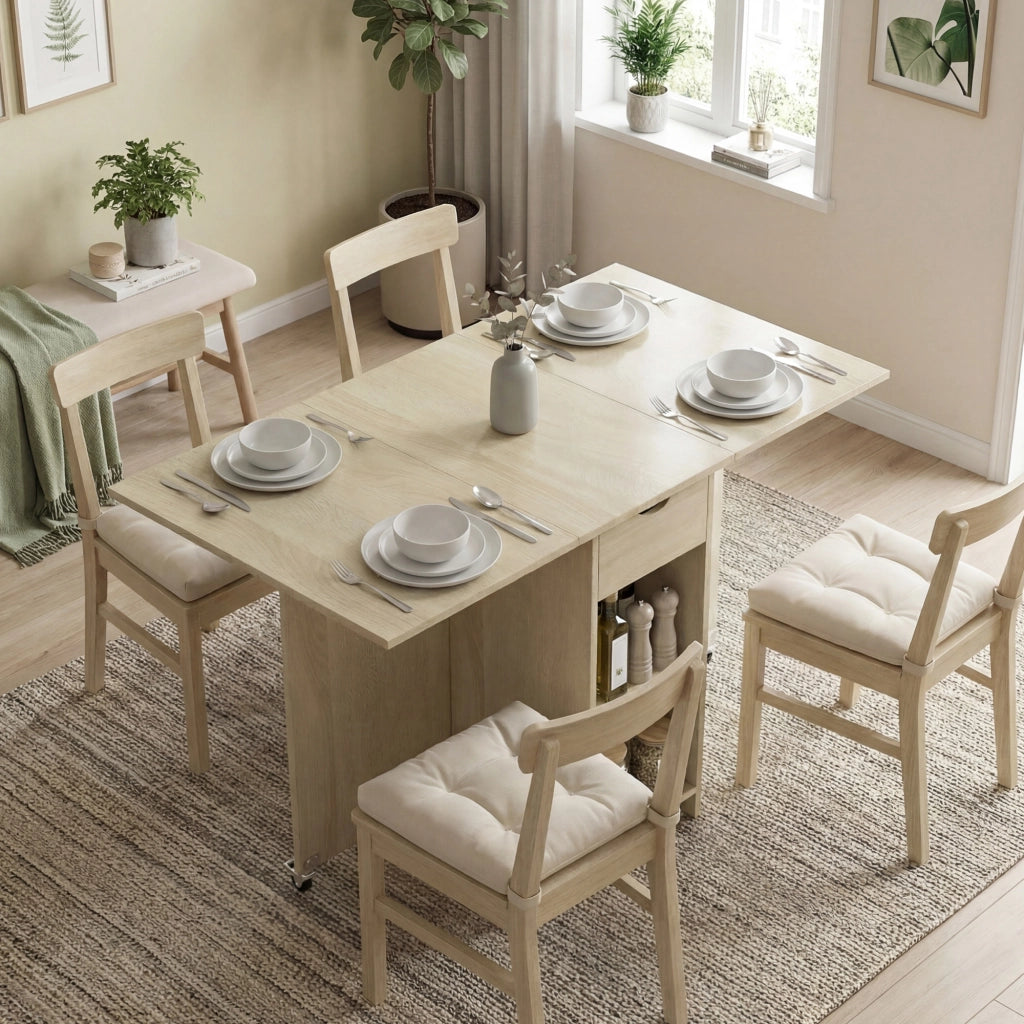 Tavolo da pranzo pieghevole e con ruote ¨C zephmum ¨C legno naturale 90x90