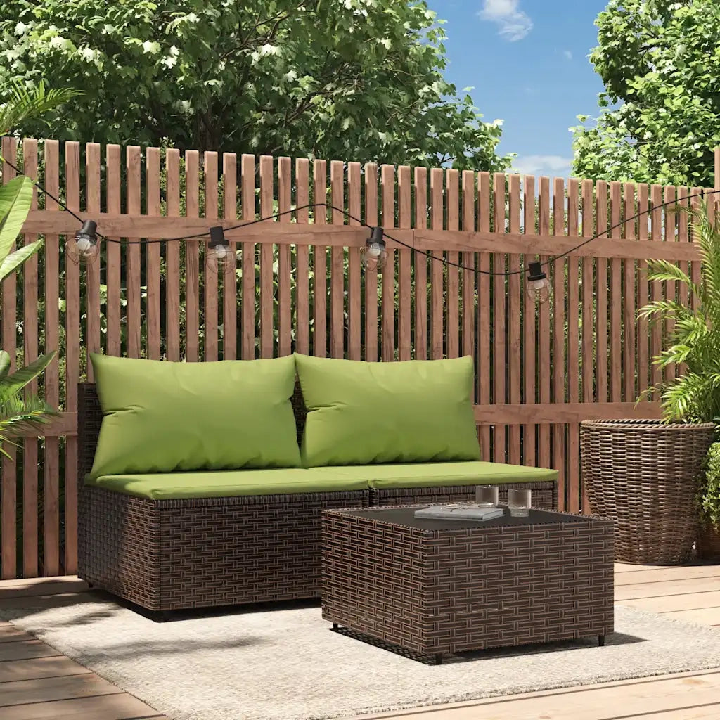 Set Mobili da Giardino 3 pz con Cuscini in Polyrattan Marrone CFW8393430