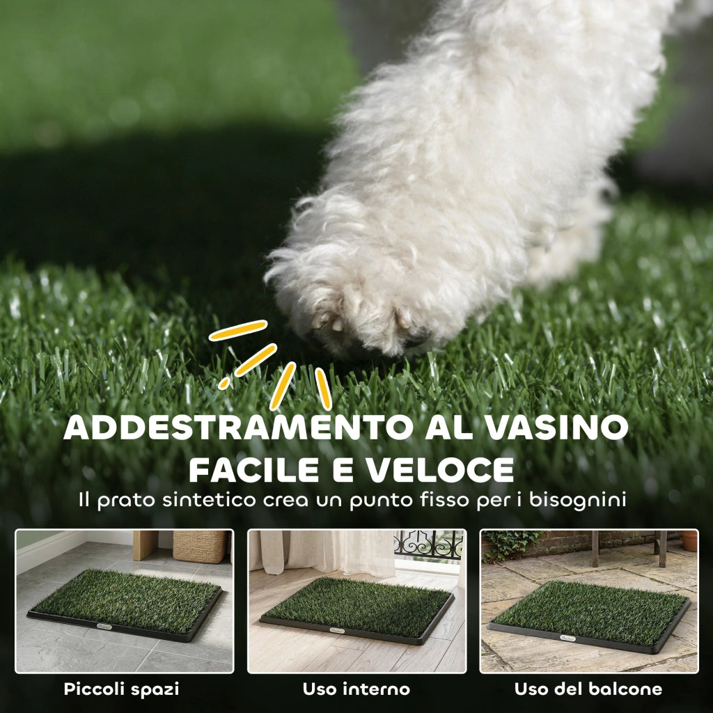 Tappetino Erboso Lavabile per Cani 76x50,5 cm con Erba Artificiale e Vassoio per Uso Interno ed Esterno