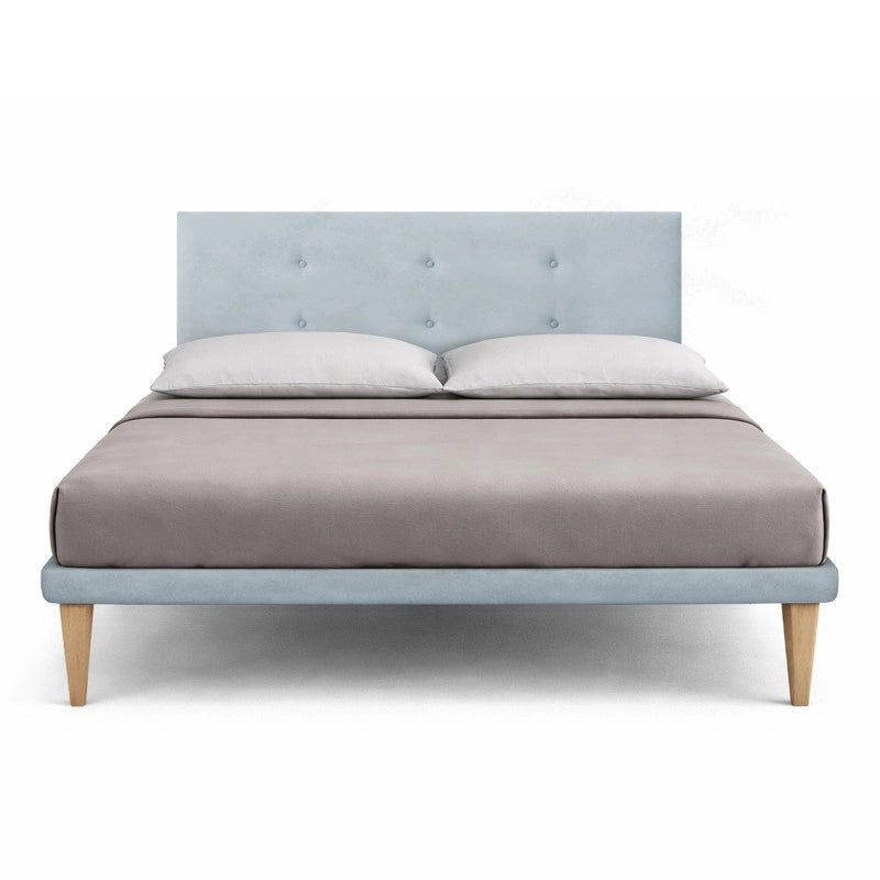 Letto imbottito Letto Matrimoniale alla Francese 140x200 cm Button - Con rete,Microfibra,Azzurro