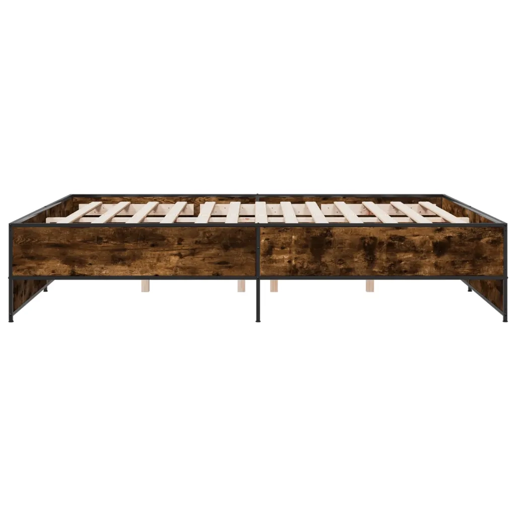 Letto matrimoniale | Letto per adulti | Giroletto Rovere Fumo 200x200 cm in Legno Multistrato e Metallo
