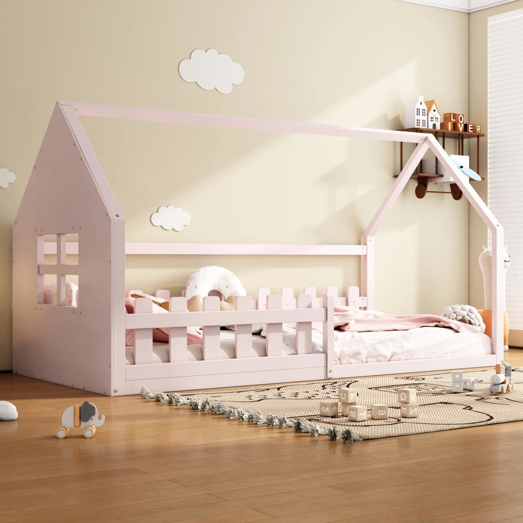Letto per bambini a forma di casetta 90 x 200 cm, rosa