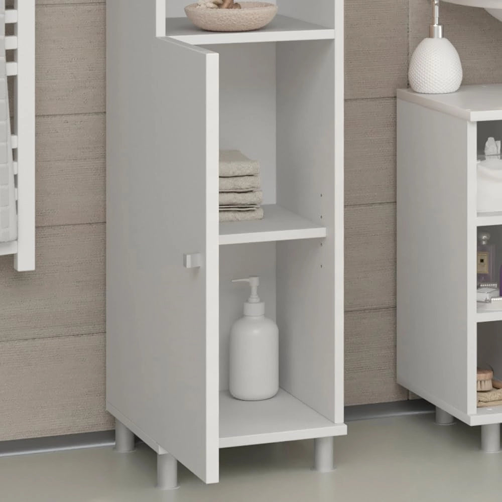 Mobile bagno alto Fynn, Bianco, 30 x 190 cm, per la conservazione di articoli da bagno e asciugamani