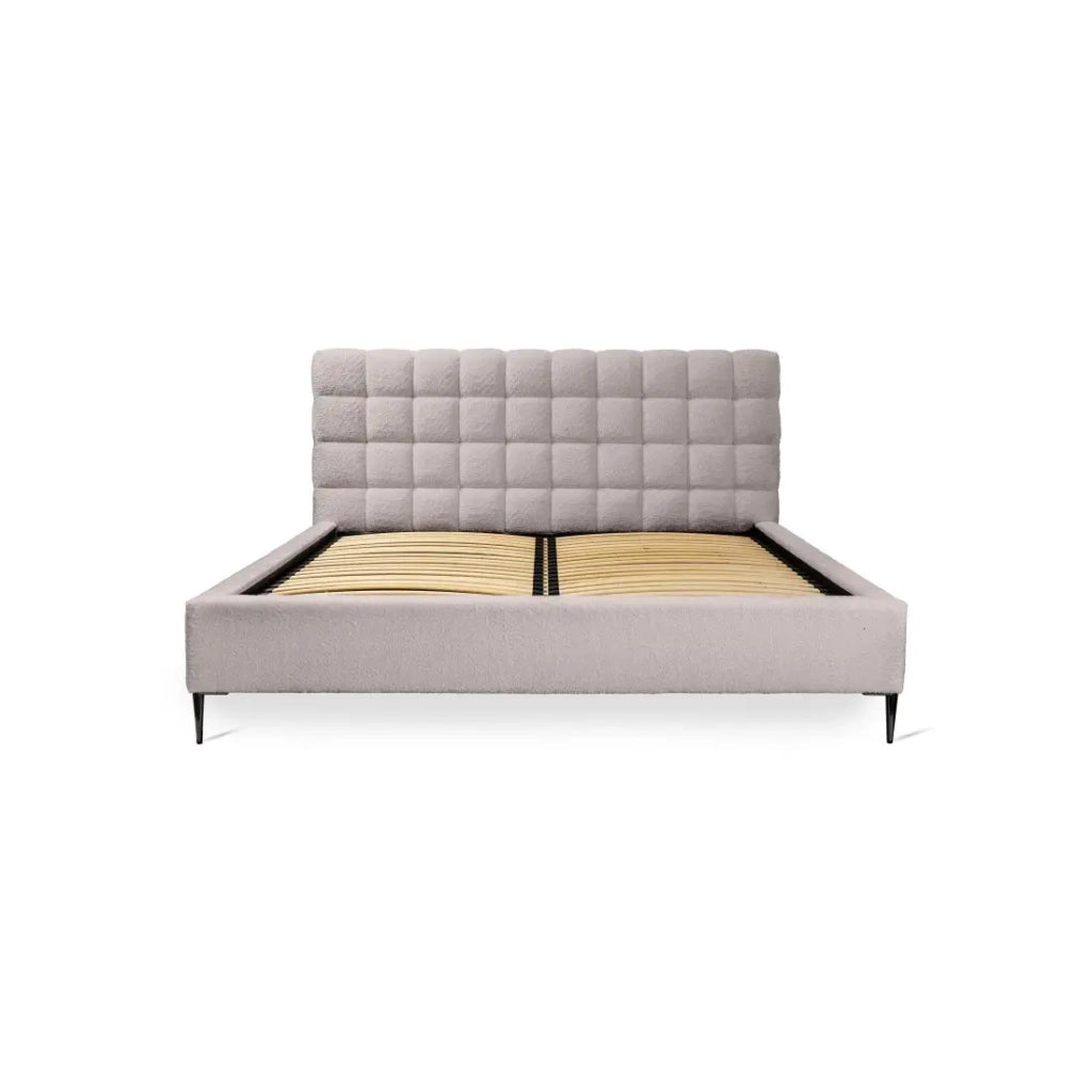 Letto MILLIO – Taupe – 180x200 cm – Tessuto chenille bouclé – Rete inclusa – Comfort da hotel 5 stelle