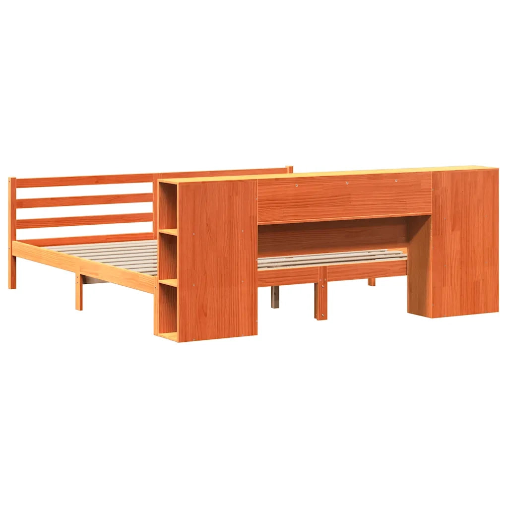 Letto Libreria senza Materasso Marrone Cera 200x200 cm in Pino 3321870
