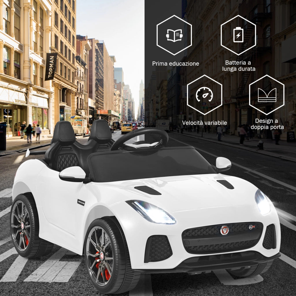 Macchina Jaguar F-type SVR 12 V per bambini con telecomando, Macchina a batterie con musica e storie Bianco-Macchinine giocattoli