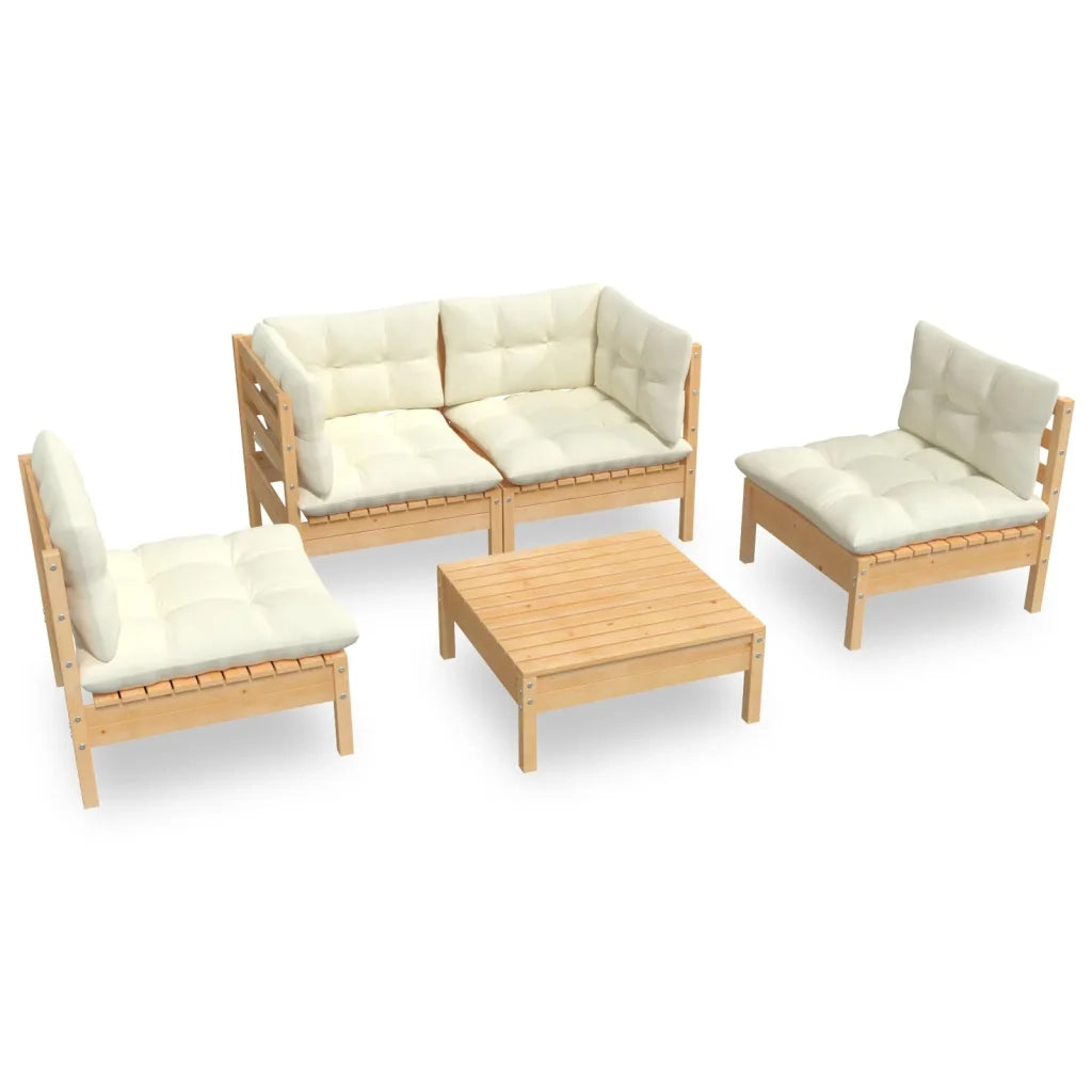 Set Divani da Giardino 5 pz con Cuscini Crema in Massello di Pino 3096178
