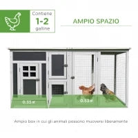 Pollaio per Galline Ovaiole da Esterno con Tetto Impermeabile e Zona di Corsa, Nidificazione in Legno, 160x75x80 cm, Grigio e Bianco
