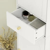 Armadietto Alto da Bagno Stretto con 2 Porte Arco Cassetto e Ripiani Regolabili Moderno 40x29,5x170 cm Bianco