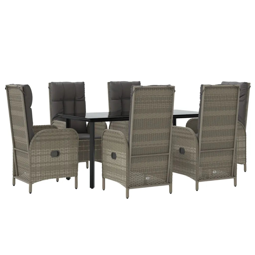 Set da Pranzo Giardino 7pz Nero e Grigio con Cuscini Polyrattancod mxl 77181