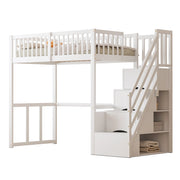 Letto a soppalco 90x200 cm con scala contenitore; legno; bianco (Senza materasso)