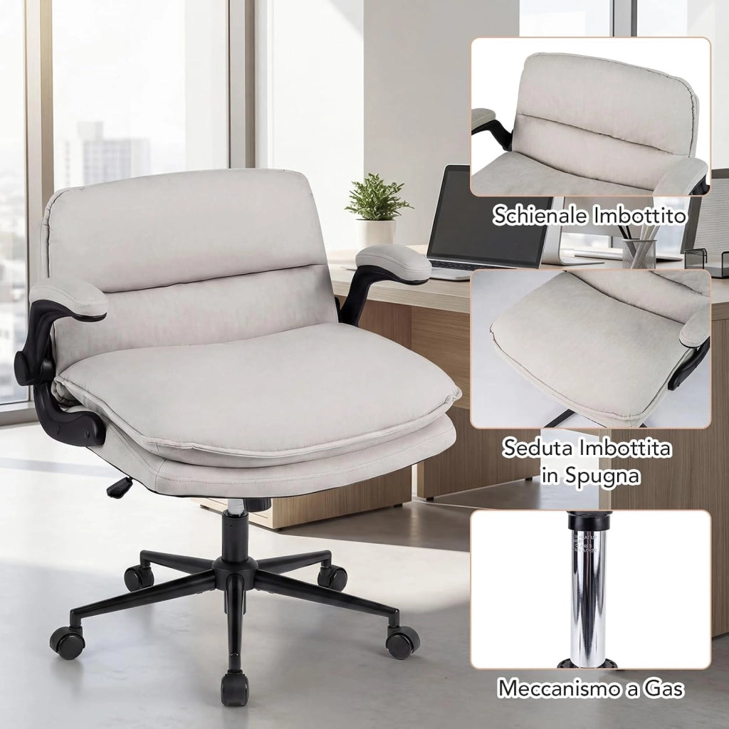 Sedia da Ufficio, Poltrona Relax Altezza Regolabile (con Ruote) | Funzione Dondolo, Braccioli Ribaltabili e Base Robusta, per Ufficio Studio Soggiorno, Portata 150 kg