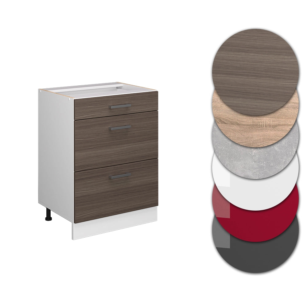 Vicco Mobiletto base per cucina Grigio 60 cm con cassetti, senza piano di lavoro