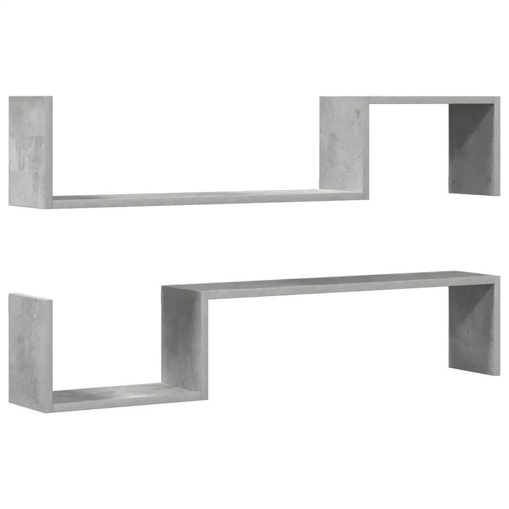 Mensole Parete 2pz Grigio Cemento 100x15x20cm Legno Multistrato 807272