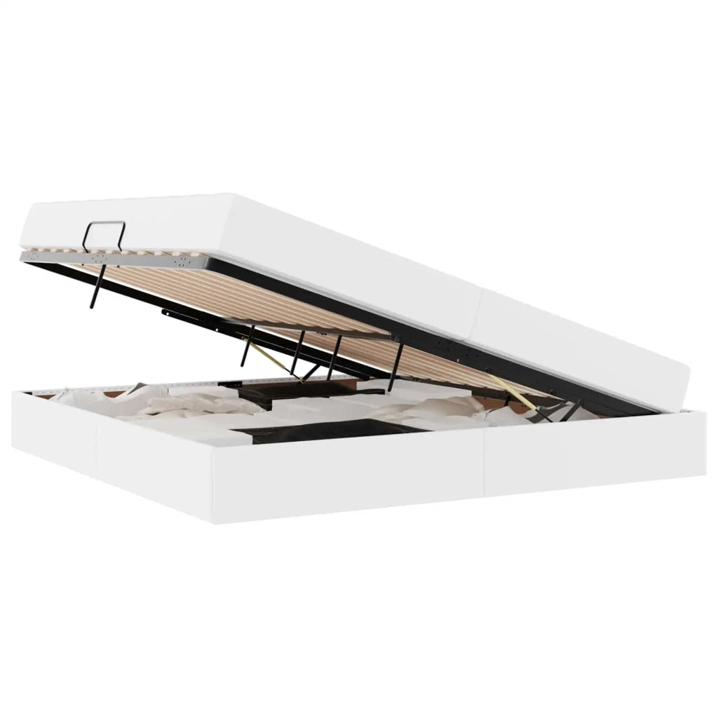 Letto con contenitore e materasso 2 pcs Bianco Pelle