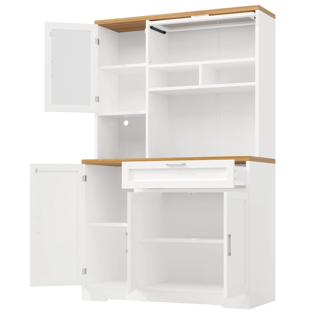 Credenza alta 104x40x180 cm con illuminazione LED; in MDF e metallo; bianca
