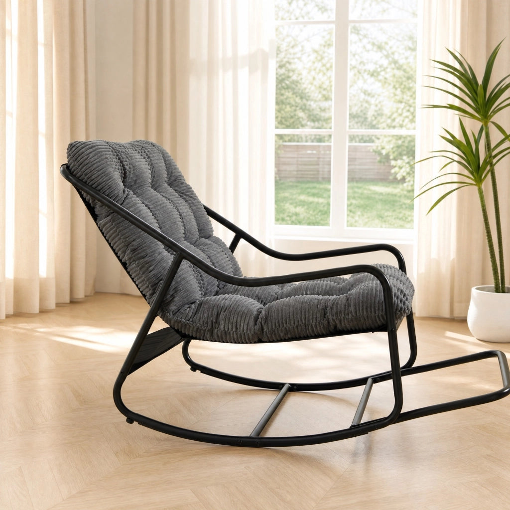 SEDIA A DONDOLO 75x116x82 cm Grigio in acciaio con cuscino