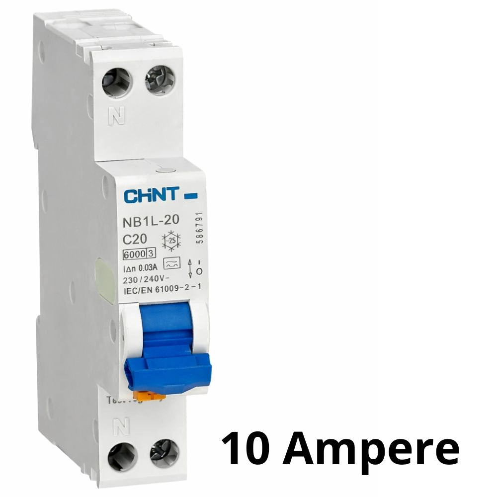 Interruttore magnetotermico differenziale 1p+n 30ma tipo a 6ka chint nb1l-20 slim *** ampere 10 ampere, confezione 1