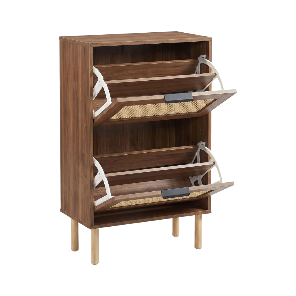 Yssor - Scarpiera 2 ripiani 55x89x25 cm 12 paia per ingresso camera letto in legno e rattan