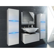 Set di mobili da bagno bianchi collezione OWL. 2 colonne, mobile sotto lavabo, specchio.