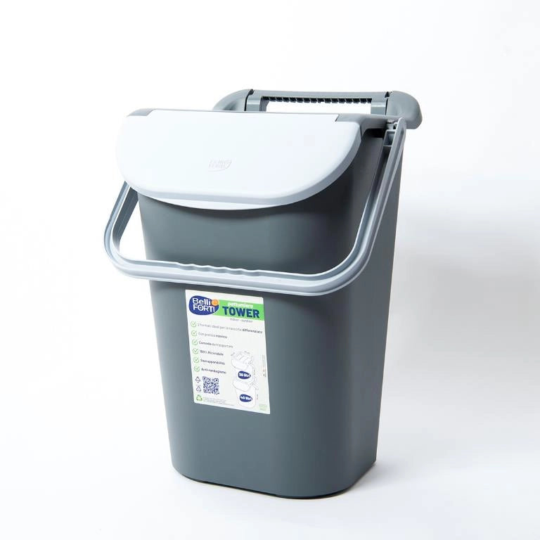 Pattumiera Raccolta Differenziata Tower Bin con Manico Grigio 40 Litri