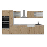 Vicco Cucina componibile Rovere artigianale/bianco 350 cm con armadio alto, PL Marmo