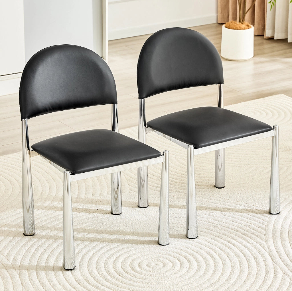 Sedia da pranzo 80 cm con schienale ergonomico in PU nero