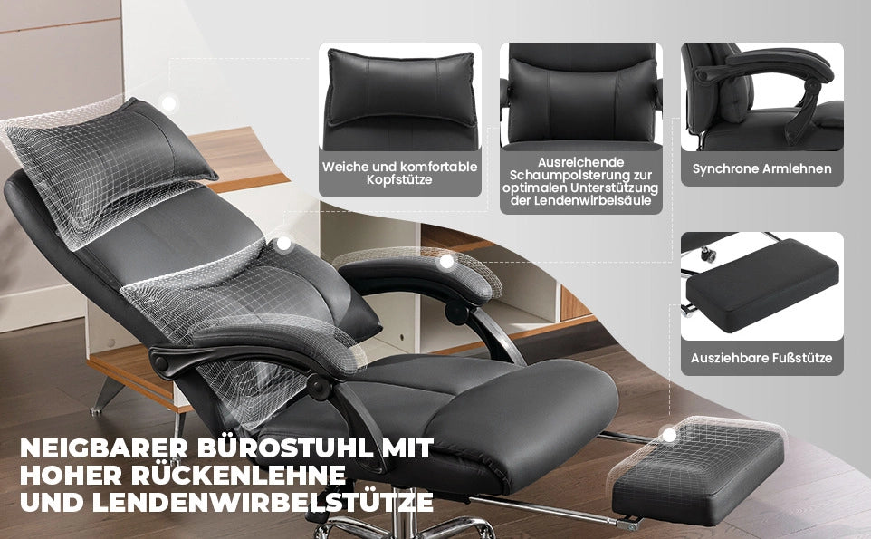 Sedia da ufficio ergonomica nera in tessuto con supporto lombare regolabile e altezza regolabile