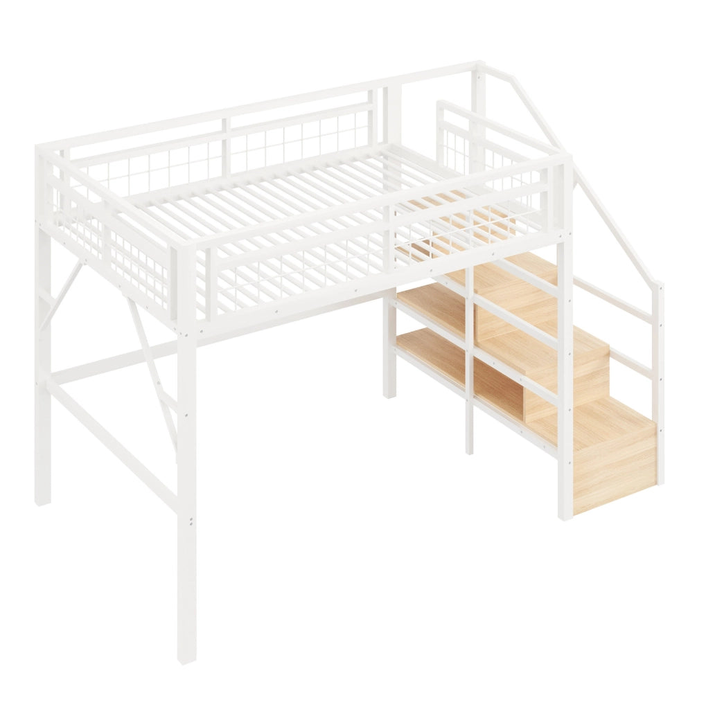 Letto a soppalco 140x200 cm con LED e scala contenitore