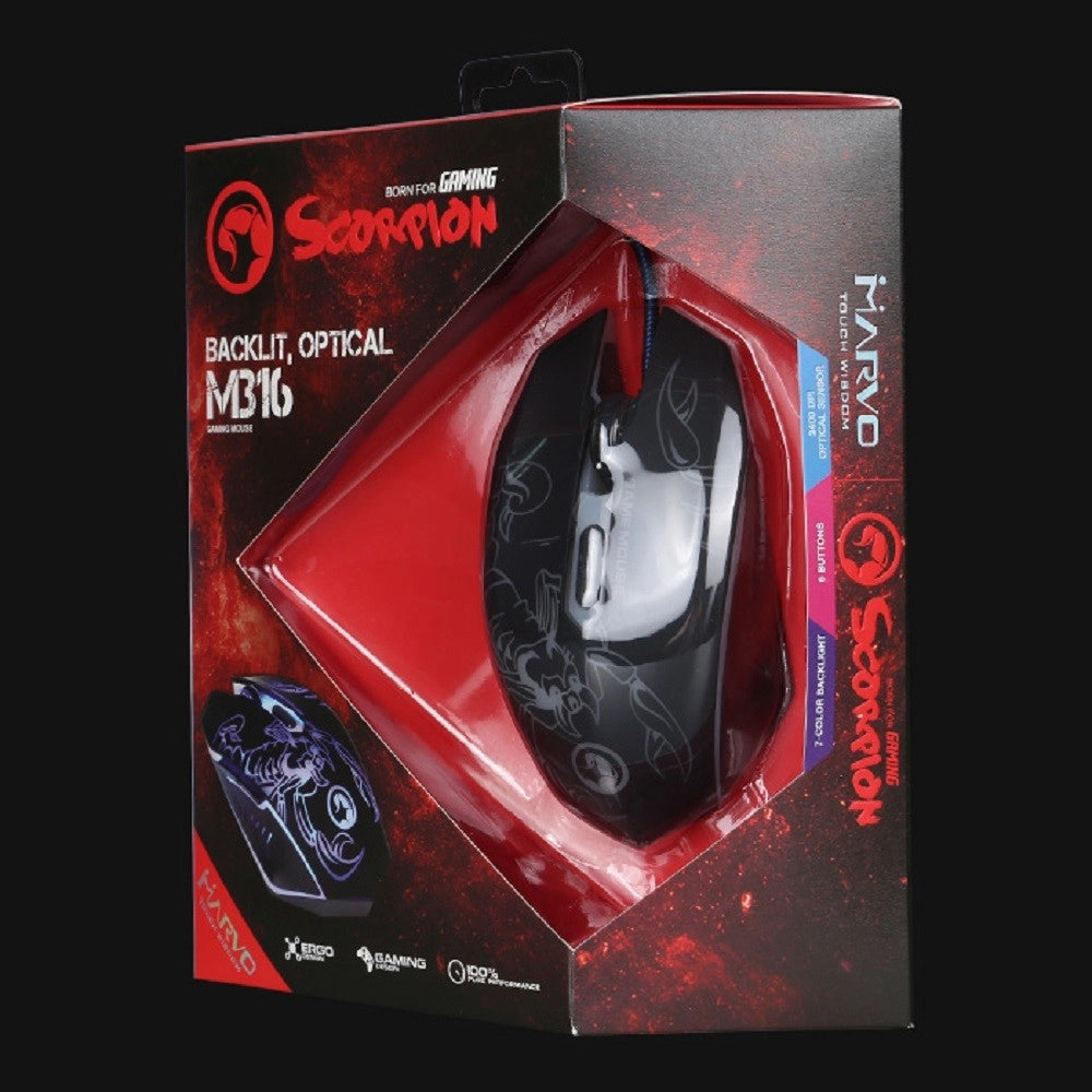 Trade Shop - Marvo Scorpion M316 Mouse Ottico Gaming Retroilluminato 2400 Dpi Luminoso Pc Usb -