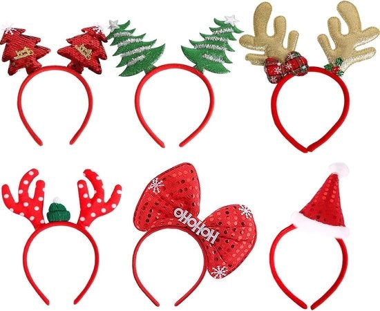 Set di 6 Cinturini per Capelli per Donne, Bambini e Ragazze con Abbigliamento da Natale, Albero di Natale e Coda di Cavallo di Renna
