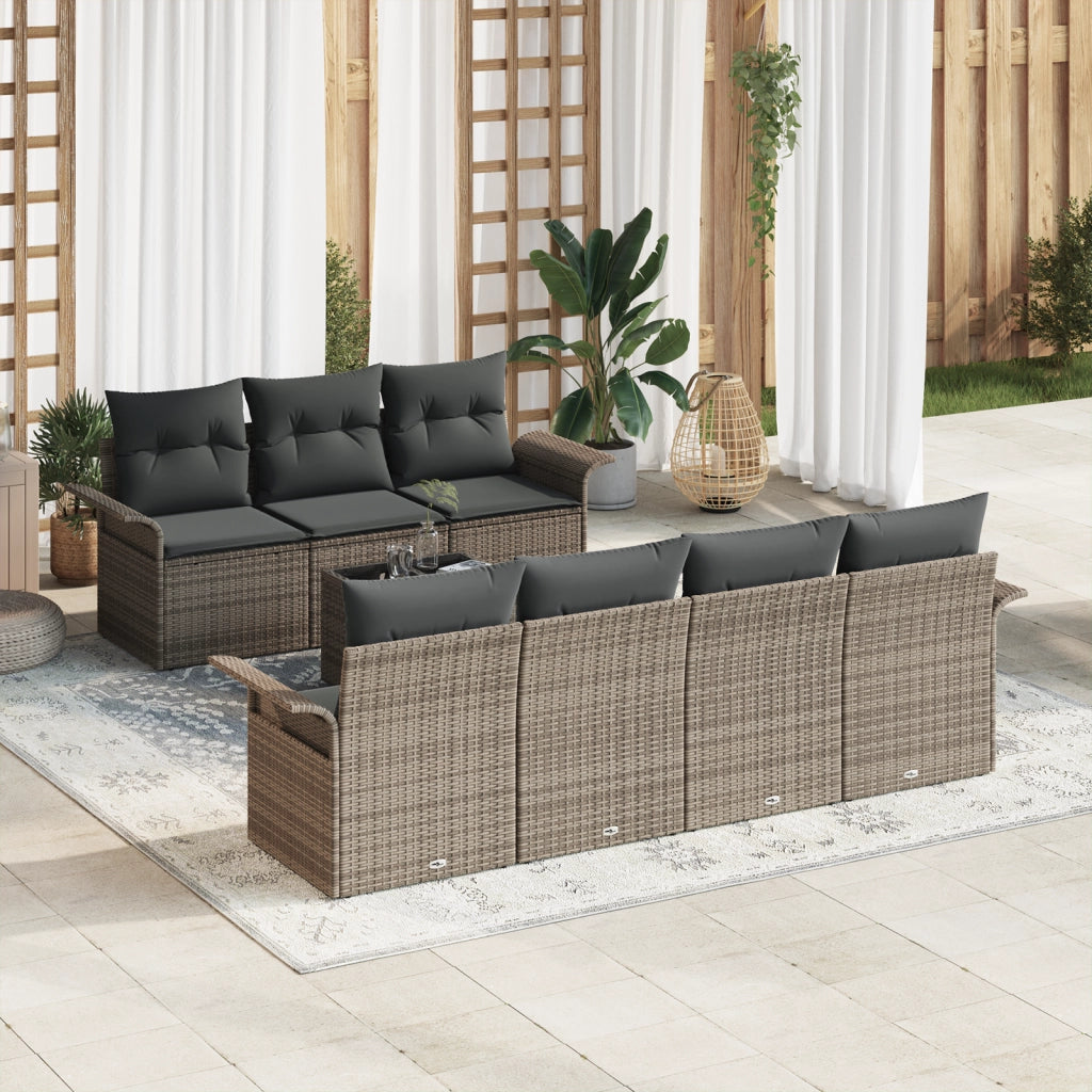Set Divano Giardino 8 Pezzi Cuscini Grigio Rattan Sintetico