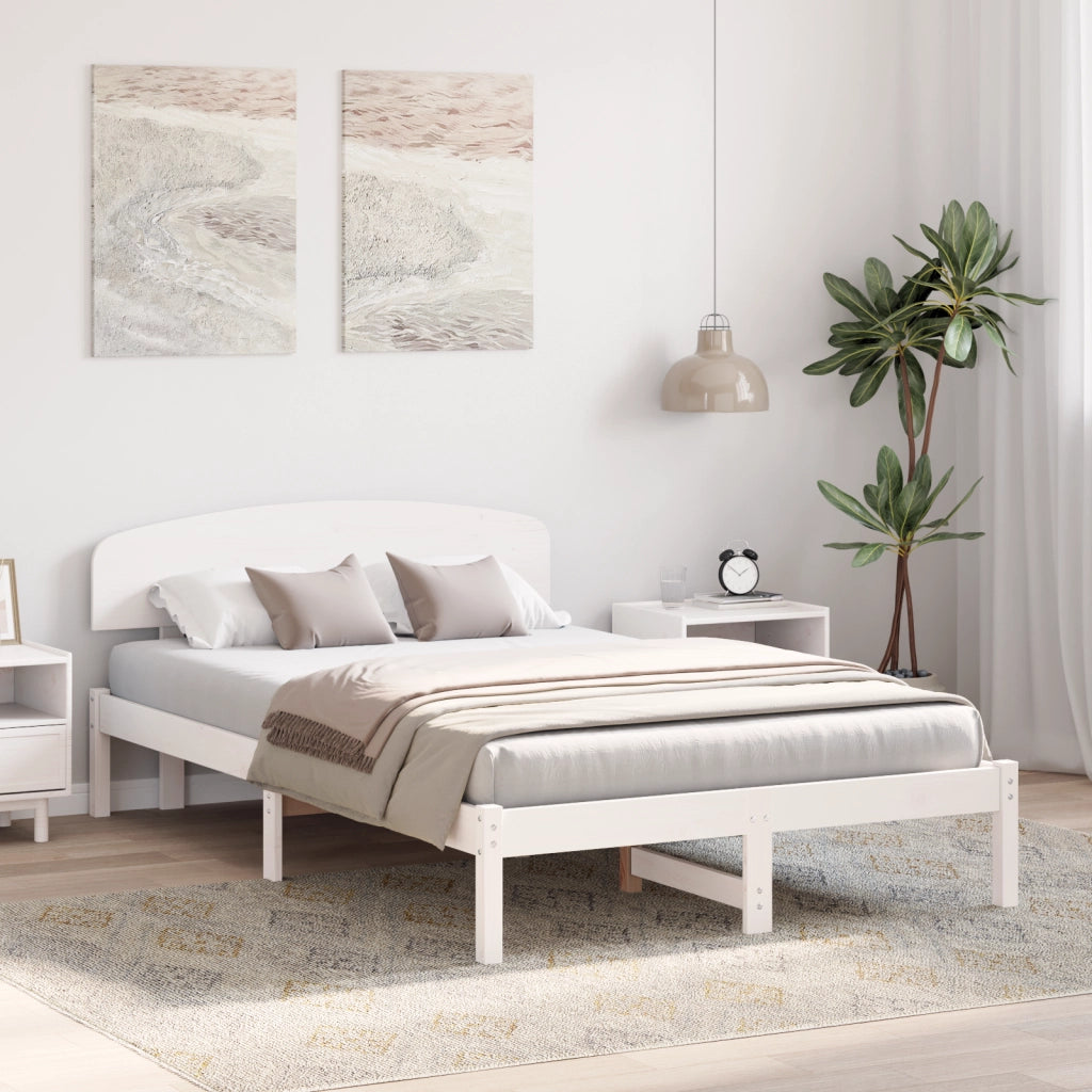 Struttura Letto con Testiera Bianca 135x190 cm in Legno Massello di Pino