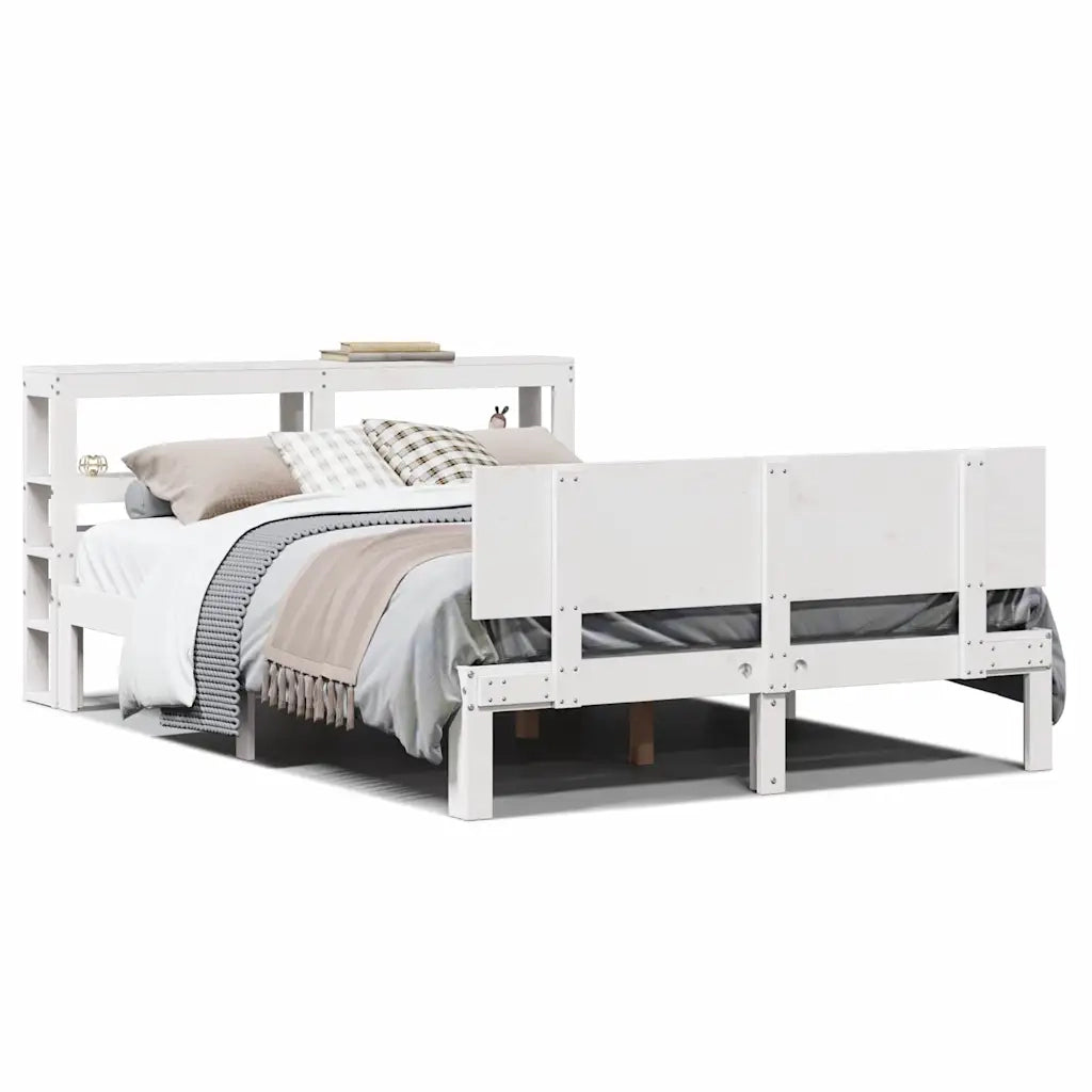 Giroletto con Testiera Bianco 135x190 cm Legno Massello di Pino 3306077