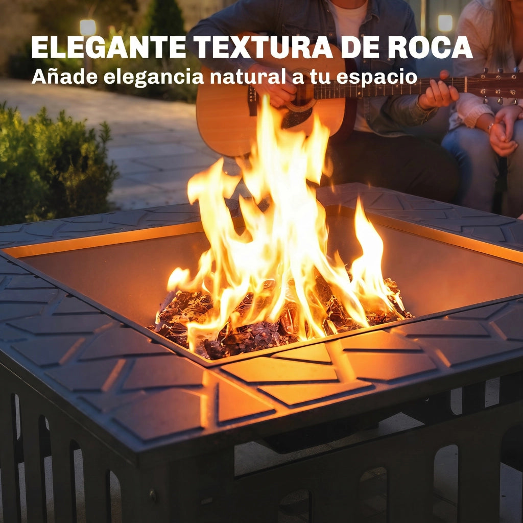 Braciere Quadrato da Giardino ¨C Xylo ¨C Acciaio Nero 67x67x47 cm con Attizzatoio e Coperchio