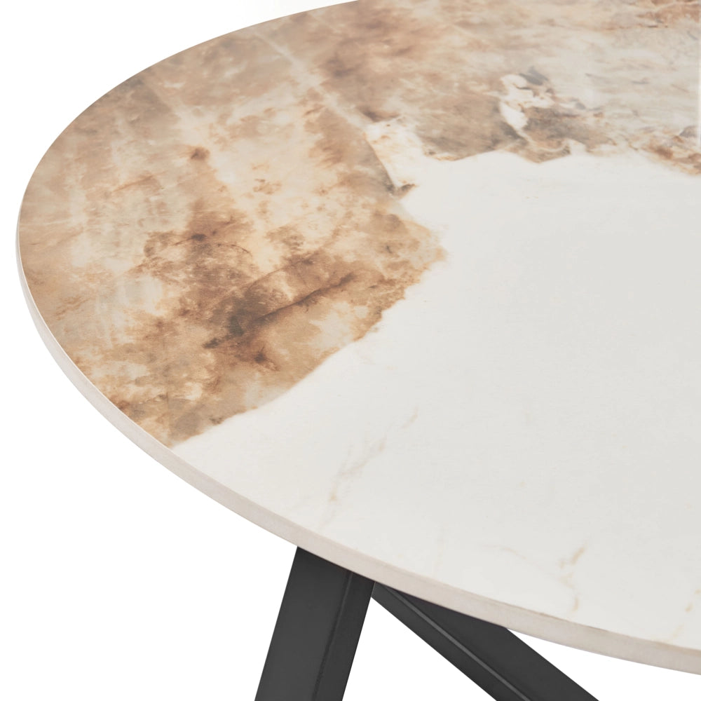 Tavolino da caffè nero con piano in ceramica bianca Struttura in metallo rotondo effetto marmo Design moderno