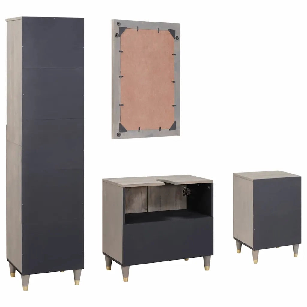 Set di Armadi da Bagno 4 pcs Grigio Legno di mango massello 3310155